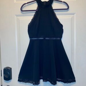 Lulus Elegant Black Halter Dress Lace Trim & Waist Sz XS